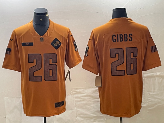 Men's Detroit Lions Jahmyr Gibbs #26 Brown 2023 Salute To Service Limited Jersey1
