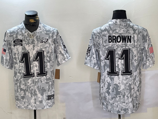 Men's Philadelphia Eagles A.J. Brown #11 Arctic Camo 2024 Salute to Service Limited Jersey1