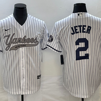 Men's New York Yankees Derek Jeter #2 White Game Jersey1 Joint Edition