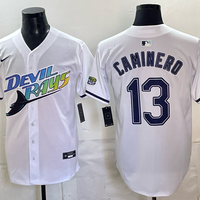 Men's Tampa Bay Rays Junior Caminero #13 White Replica Jersey