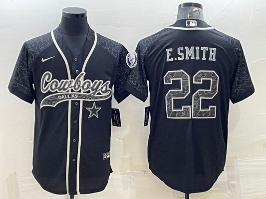 Men's Dallas Cowboys Emmitt Smith #22 Black RFLCTV Limited Jersey1 Joint Edition