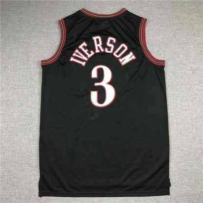 Men's Philadelphia 76ers Allen Iverson #3 Black Throwback Swingman Jersey1