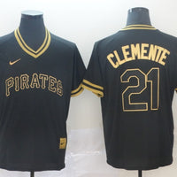 Men's Pittsburgh Pirates Roberto Clemente #21 Black Alternate Game Jersey1