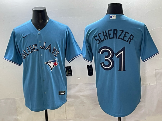Men's Toronto Blue Jays1 Max Scherzer #31 Powder Blue Replica Player Jersey