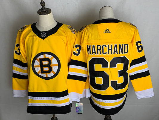 Men's Boston Bruins Brad Marchand #63 Yellow Replica Player Jersey1
