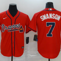 Men's Atlanta Braves Dansby Swanson #7 Red Replica Player Jersey1