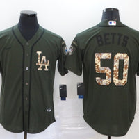 Men's Los Angeles Dodgers Mookie Betts #50 Army Green Player Jersey1