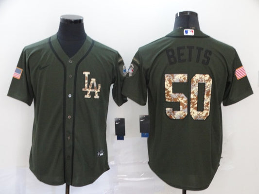 Men's Los Angeles Dodgers Mookie Betts #50 Army Green Player Jersey1
