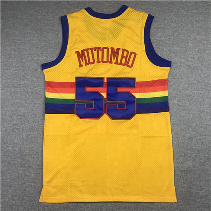 Men's Denver Nuggets Dikembe Mutombo 1991-92 Yellow Hardwood Classics Swingman Jersey1