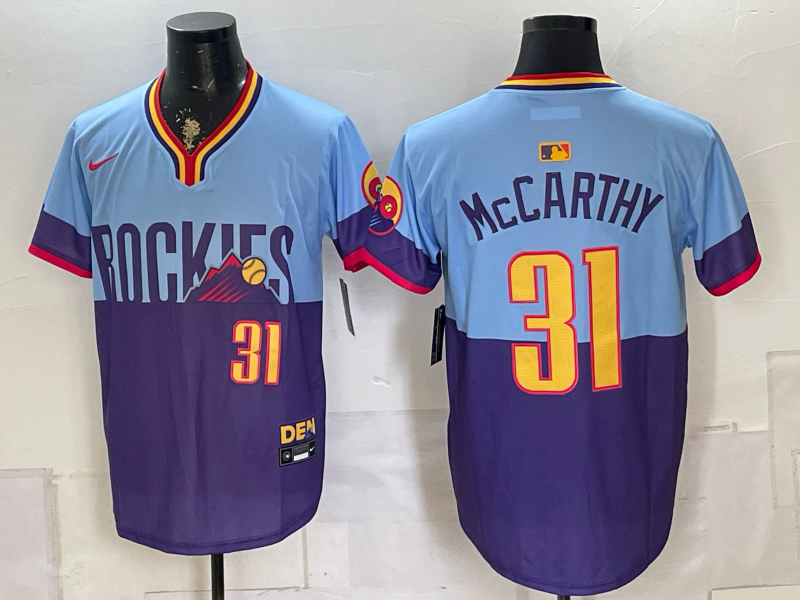 Men's Colorado Rockies Jake McCarthy #31 Purple/Light Blue 2025 City Connect Limited Player Jersey