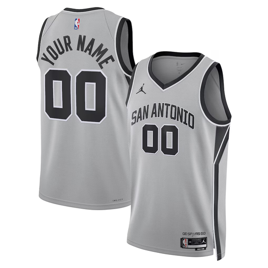 Men's San Antonio Spurs Silver Swingman Custom Jersey - Statement Edition
