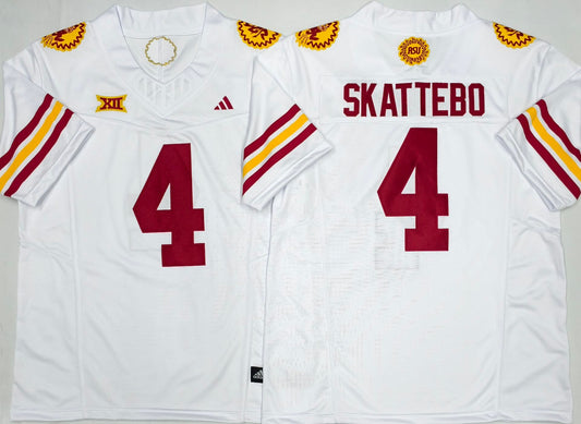 Men's Arizona State Sun Devils Cam Skattebo #4 White Player Jersey