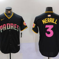 Men's San Diego Padres Jackson Merrill #3 Black Replica Player Jersey1
