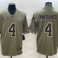 Men's Dallas Cowboys Dak Prescott #4 Olive 2022 Salute To Service Limited Jersey1