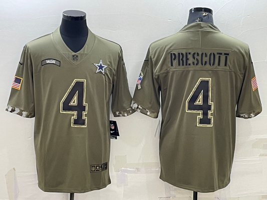 Men's Dallas Cowboys Dak Prescott #4 Olive 2022 Salute To Service Limited Jersey1