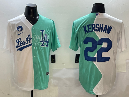 Men's Los Angeles Dodgers Clayton Kershaw #22 White/Green Replica Player Jersey1
