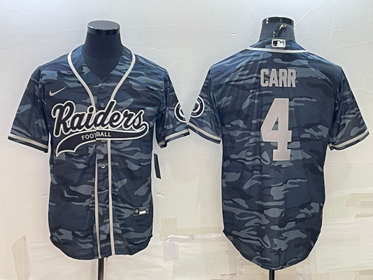 Men's Las Vegas Raiders Derek Carr #4 Grey Camouflage Game Jersey1 Joint Edition