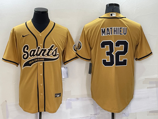 Men's New Orleans Saints Tyrann Mathieu #32 Yellow Game Jersey1 Joint Edition