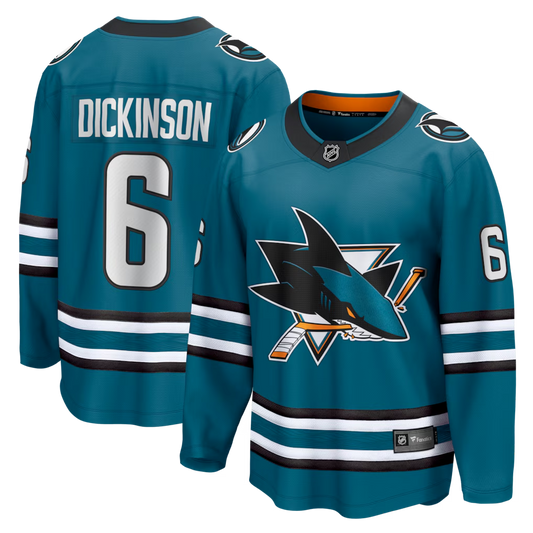 Men's San Jose Sharks Sam Dickinson #6 Fanatics Teal Home Breakaway Jersey