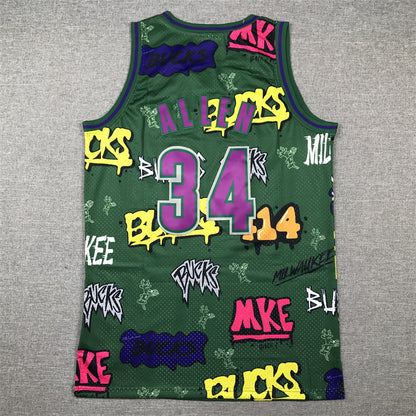 Men's Milwaukee Bucks Ray Allen #34 Green Swingman Player Jersey1 - Graffiti Edition