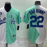 Men's Los Angeles Dodgers Bad Bunny #22 White/Green Replica Baseball Jersey1