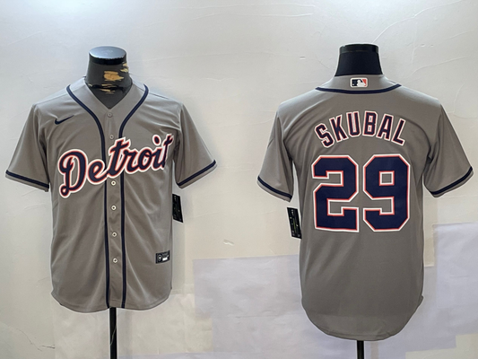 Men's Detroit Tigers Tarik Skubal #29 Gray Replica Player Jersey1