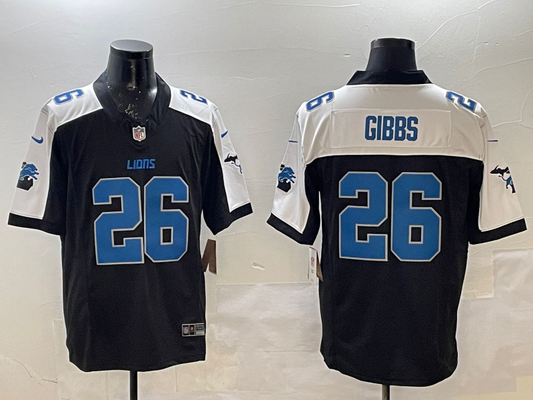 Men's Detroit Lions Jahmyr Gibbs #26 Black Game Player Jersey1