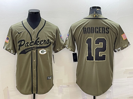 Men's Green Bay Packers Aaron Rodgers #12 Olive 2022 Salute To Service Limited Jersey1 Joint Edition