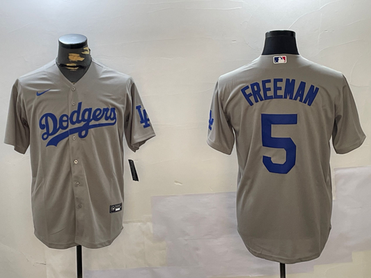 Men's Los Angeles Dodgers Freddie Freeman #5 Gray Game Player Jersey1