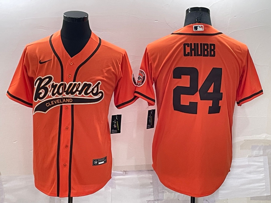 Men's Cleveland Browns Nick Chubb #24 Orange Game Jersey1 Joint Edition