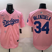 Men's Los Angeles Dodgers Fernando Valenzuela #34 Pink Player Jersey