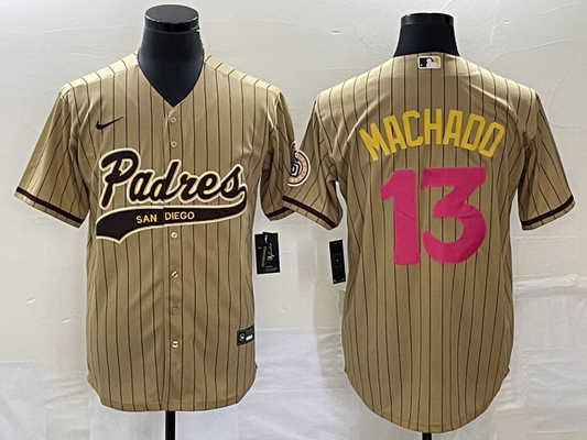 Men's San Diego Padres Manny Machado #13 Tan Replica Player Jersey1 Joint Edition