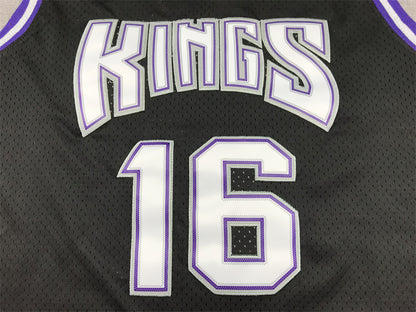 Men's Sacramento Kings Peja Stojakovic #16 Black Hardwood Classics Swingman Jersey1
