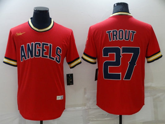 Men's Los Angeles Angels Mike Trout #27 Red Replica Player Jersey1