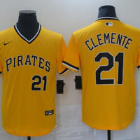 Men's Pittsburgh Pirates Roberto Clemente #21 Yellow Replica Baseball Jersey1