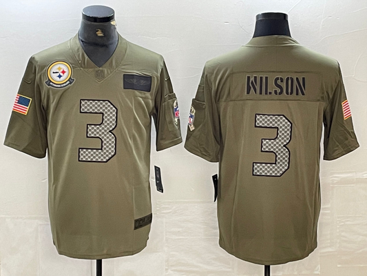 Men's Pittsburgh Steelers Russell Wilson #3 Olive Game Jersey1