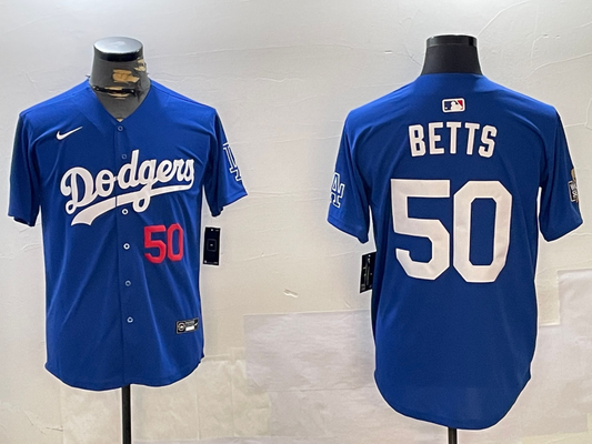 Men's Los Angeles Dodgers Mookie Betts #50 Royal Replica Player Jersey1