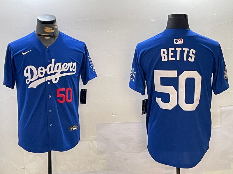 Mookie Betts #50 Los Angeles Dodgers Royal Replica Player Jersey - JerseysFreak