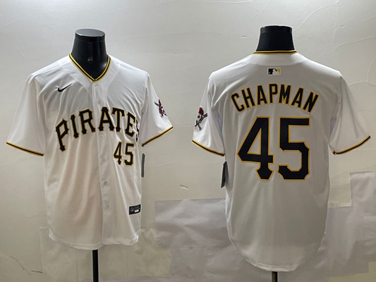 Men's Pittsburgh Pirates Aroldis Chapman #45 White Home Limited Player Jersey1