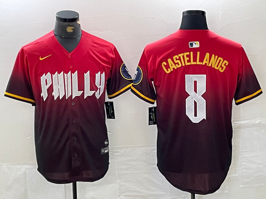 Men's Philadelphia Phillies Nick Castellanos #8 Red 2024 City Connect Limited Player Jersey1