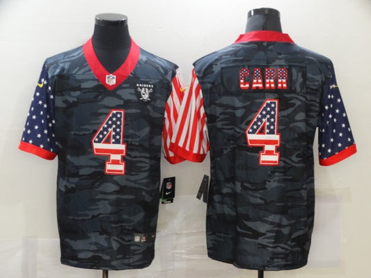 Men's Las Vegas Raiders Derek Carr #4 Gray Camouflage Game Player Jersey1