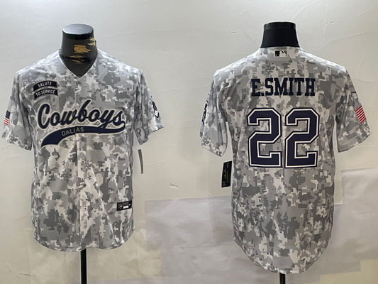 Men's Dallas Cowboys Emmitt Smith #22 Arctic Camo 2024 Salute to Service Player Jersey1