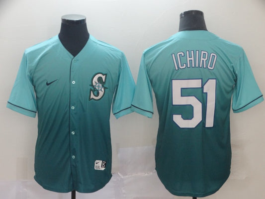 Men's Seattle Mariners Ichiro Suzuki #51 Green gradient Replica Jersey1