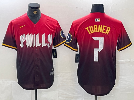 Men's Philadelphia Phillies Trea Turner #7 Red 2024 City Connect Limited Player Jersey1