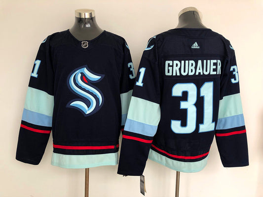 Men's Seattle Kraken  Philipp Grubauer #31 Navy Home Breakaway Player Jersey1