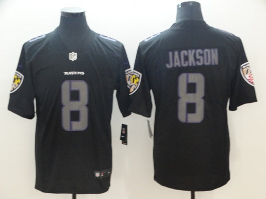 Men's Baltimore Ravens Lamar Jackson #8 Black Authentic Player Game Jersey1