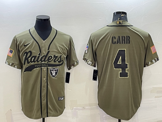 Men's Las Vegas Raiders Derek Carr #4 Olive 2022 Salute To Service Limited Jersey1 Joint Edition