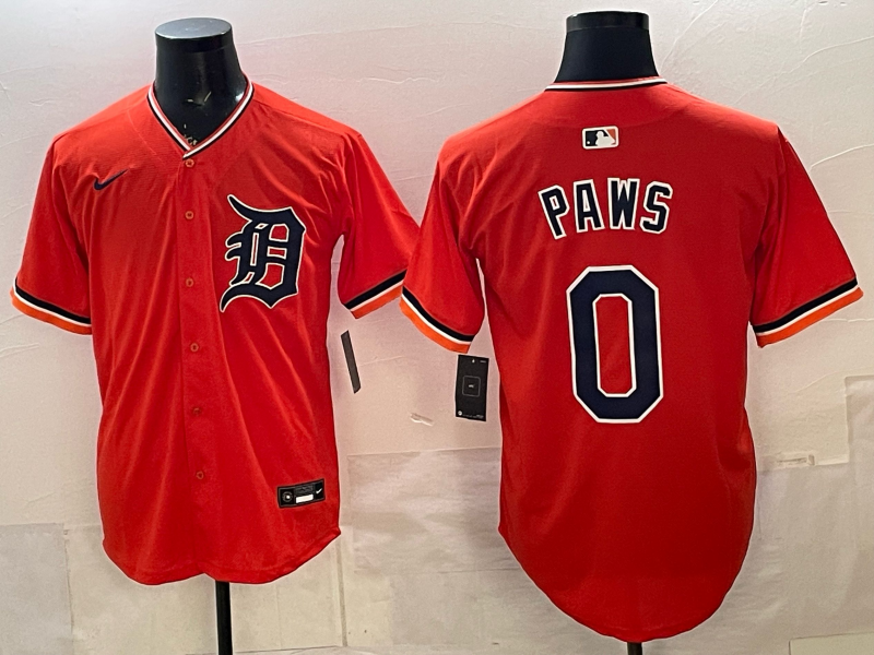 Men's Detroit Tigers Paws #0 Orange Limited Player Jersey