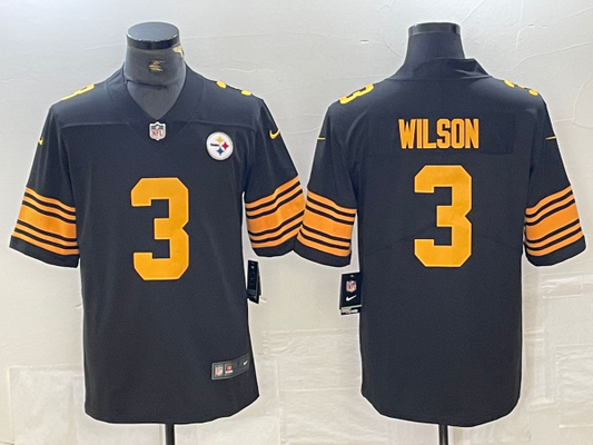 Men's Pittsburgh Steelers Russell Wilson #3 Black Alternate Game Jersey1