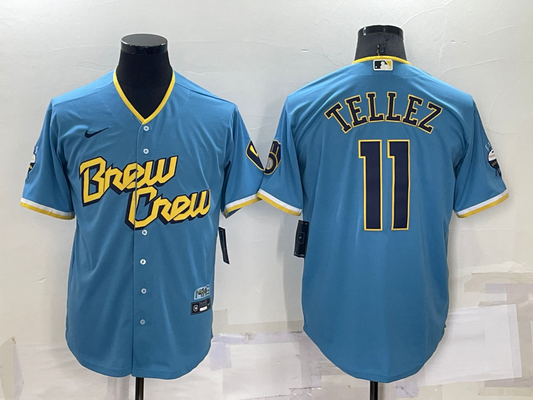 Men's Milwaukee Brewers Rowdy Tellez #11 Blue Stitched Jersey1